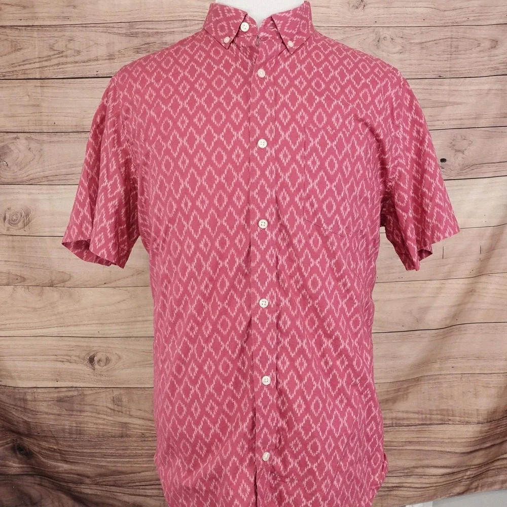 Banana‎ Republic Shirt Mens XL Red Stretch Soft Wash Slim Fit Ikat Print